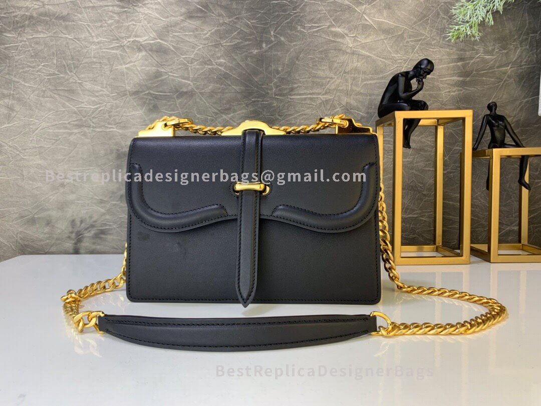 Prada Black Leather Shoulder Bag GHW 188